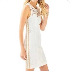 LILLY PULITZER MILA Shift Dress Resort White w/ Gold Cordage Lace Size 2 NWT